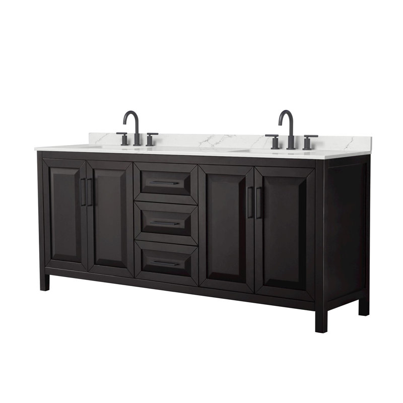 Daria 80'' W Vanity, Matte Black, Brown, White Quartz