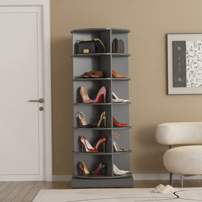 Grey 360 Rotating Shoe Cabinet 6 Layers