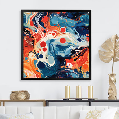 Bleu et orange, liquide, encre de rivière II - encre liquide, art mural abstrait
