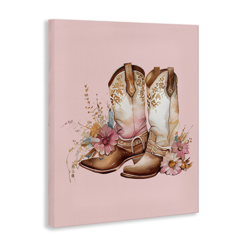 Impression florale de bottes de cow-boy roses sur toile par Birch & Ink, H 40 po x l 30 po x P 1,5 po