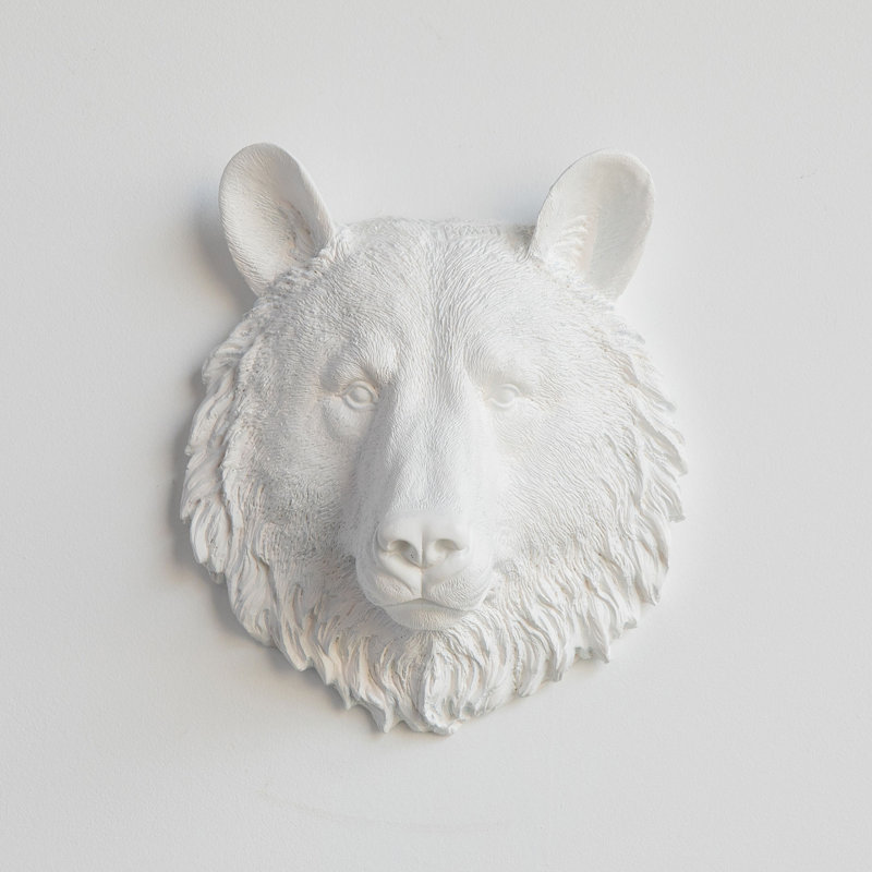 Décoration murale fausse tête d'ours miniature, Blanc
