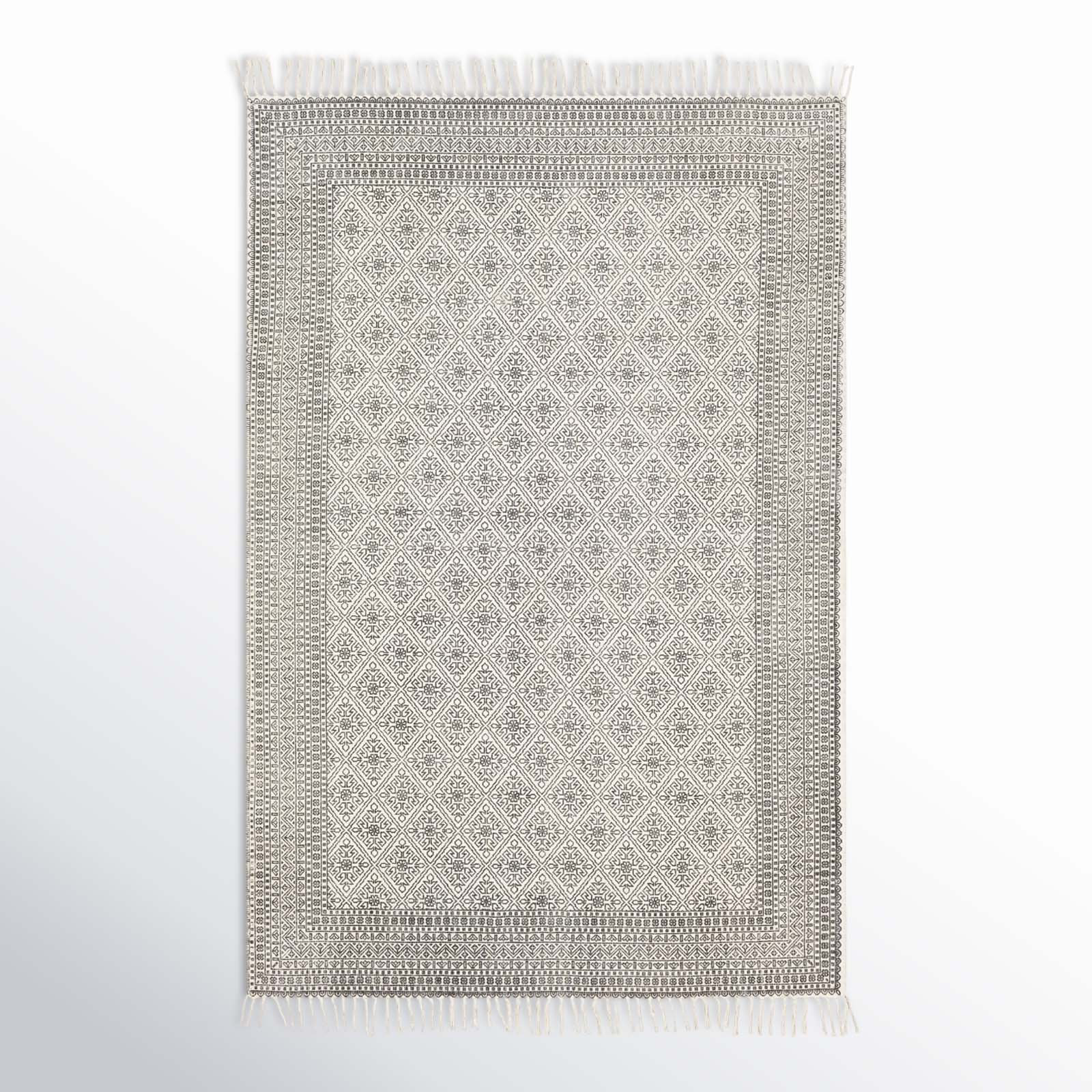 Janette Black Khaki Hand-Woven Cotton Rug, Rectangle 9' x 12'