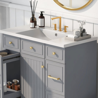 Lavabo de salle de bain rectangulaire en résine 3 trous 36 po x 18 po, comptoir de meuble-lavabo blanc seulement, pour robinet central de 4 po, trou pour les taches et les égratignures, et élégant