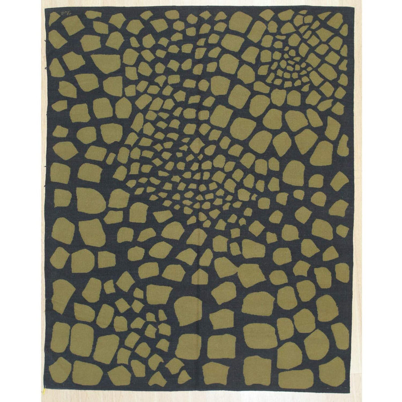 Tapis contemporain en laine tissé à plat vert Dazzling Dessa