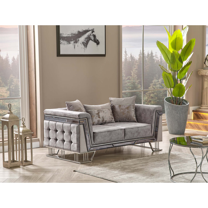 Ensemble de salon en velours 2 pièces Jadien, Gris