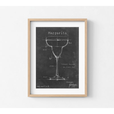 Margarita Glass New Bar Wall Print, Framed Happy Hour Print, Cocktail Blueprint Art, Black And White Bar Decor, Mexican Cocktail Art