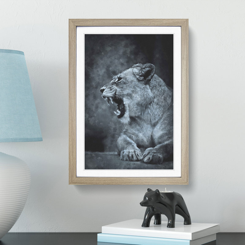 Fierce Lioness - Picture Frame Painting Print, 45cm H x 33cm W x 2cm D, Oak Framed