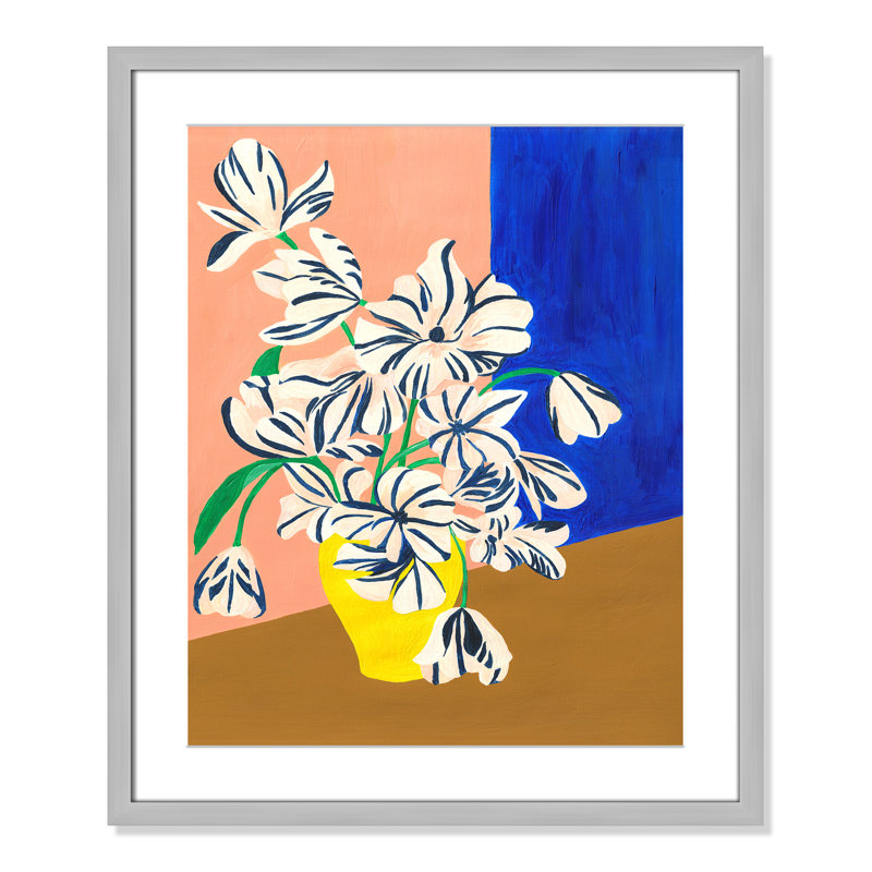 «Stripey Flowers Print» par Violets Print House, 21.5'' W x 25.5'' H, Imprimé mat, Matte Silver