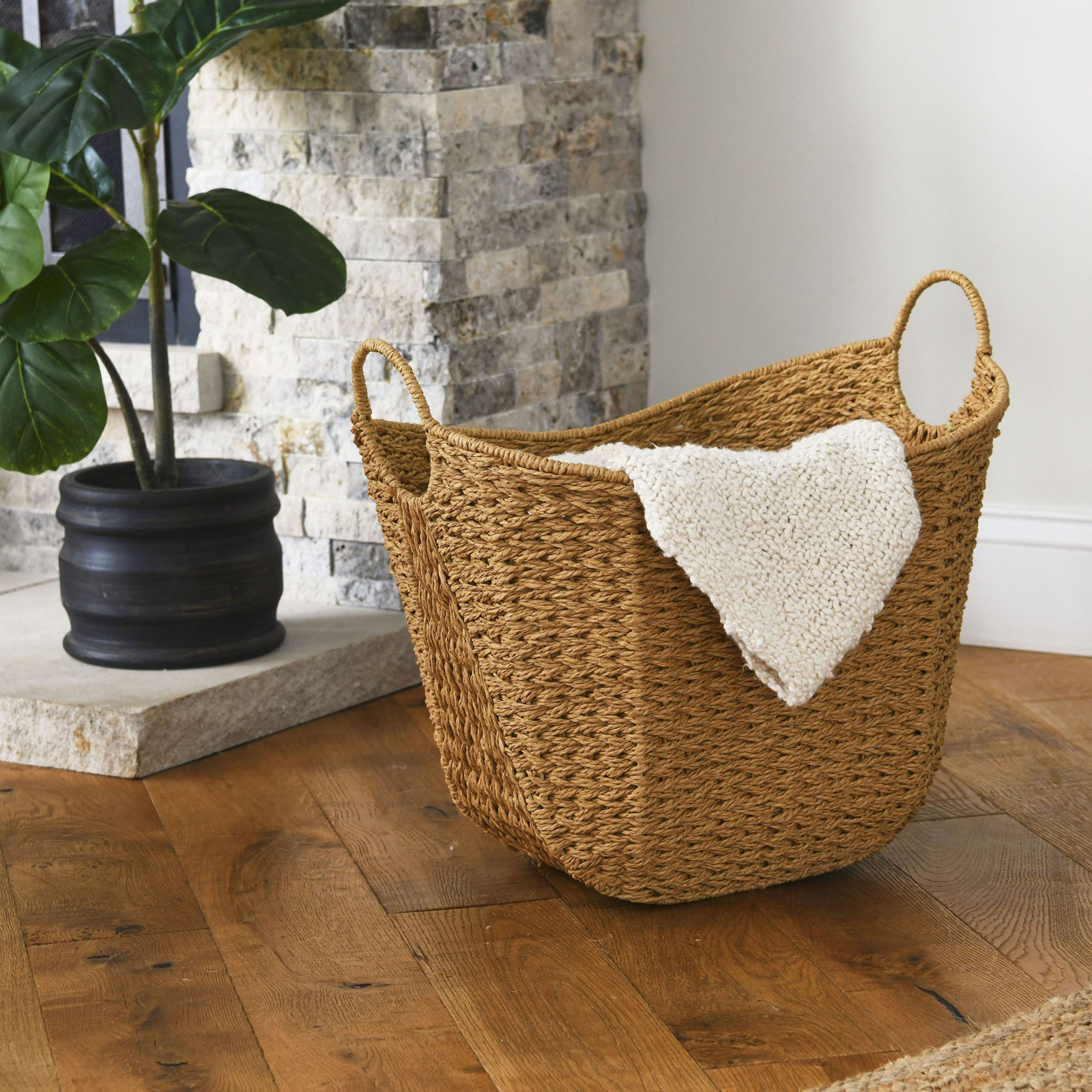 Handwoven Jute Storage Bin, Natural - Paper Rope