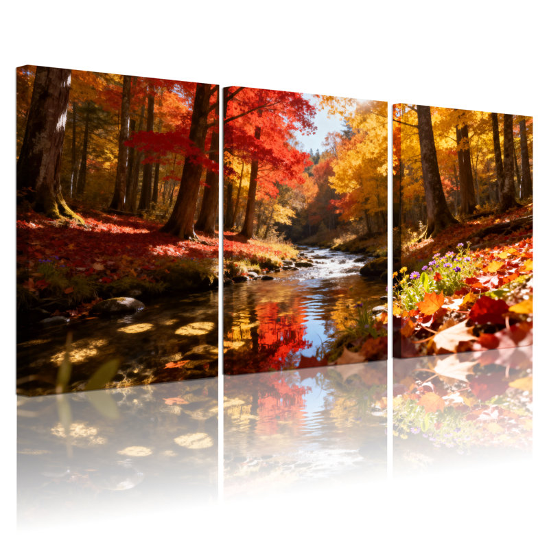 Ensemble de 3 impressions d'art sur toile, paysage d'automne