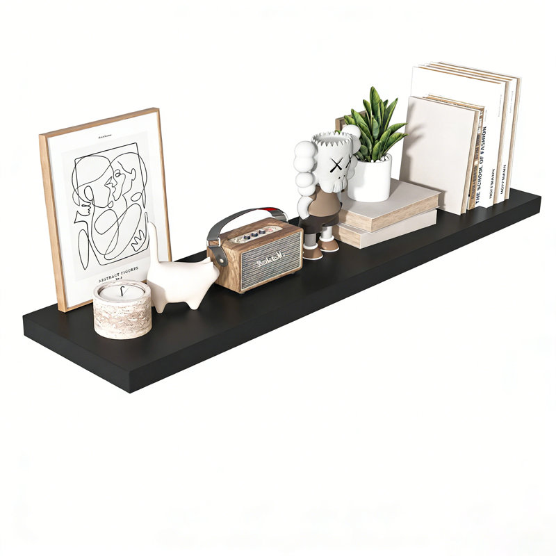  12 Inch Deep Floating Shelf, 48 x12 Inch Large Wall Mounted Shelf for Kitchen, Bathroom, Living Room, Black (1 Pack), Black