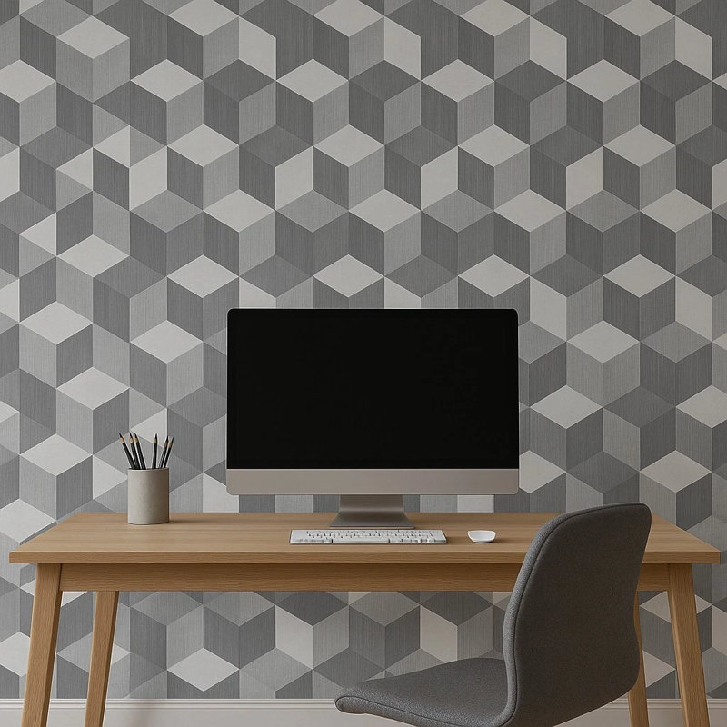 Papier peint carré à carreaux géométriques 3D gris illusion géométrique 3D Illusion