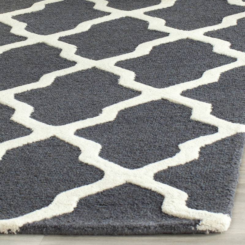 Cannen Hand Tufted Wool Geometric Rug, Rectangle 6' x 9', Ivory/Dark Gray