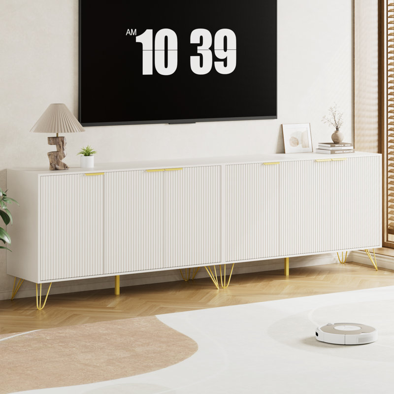 Meuble télé 2 en 1 pour téléviseur de 85 po ou moins avec tablettes ajustables, Blanc