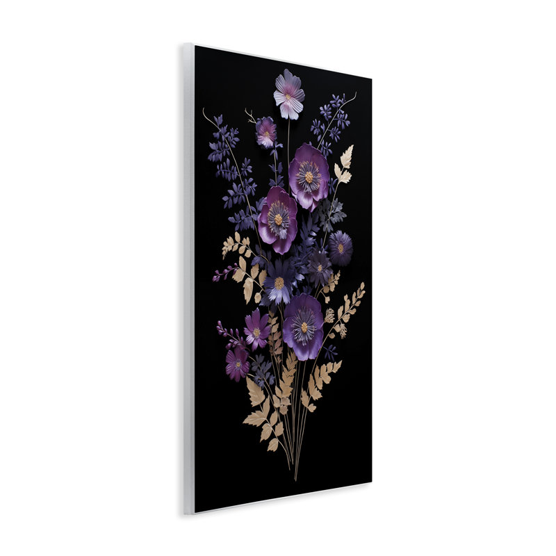 Plaque murale dimensionnelle fleurs mauves, design par Heidi Kuntz, H 19 po x l 13 po
