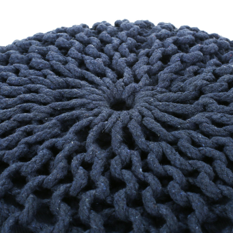 Bordeaux  Knitted Cotton Round Pouf, Navy Blue, Navy Blue
