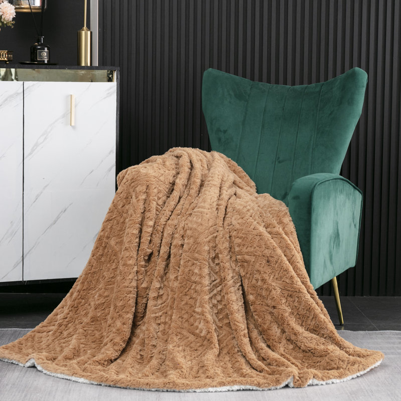 Jeté en fausse fourrure cognac brun grand, Complet/Double