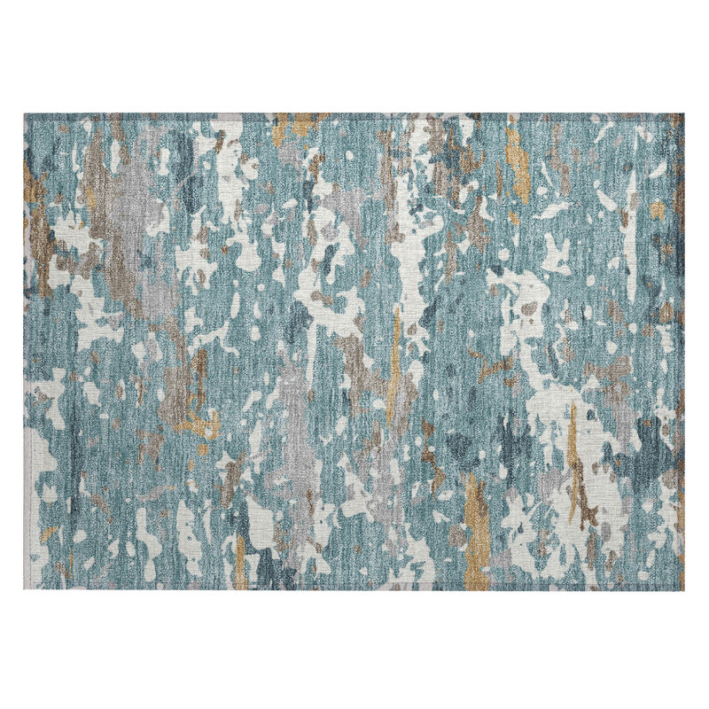 Machine Washable Indoor/Outdoor Chantille ACN2595 Abstract Rug, 1'8" x 2'6", Teal