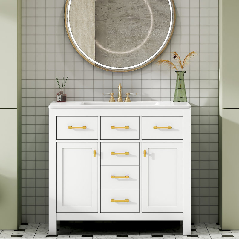 36'' Single Bathroom Vanity With Ceramic Top, White