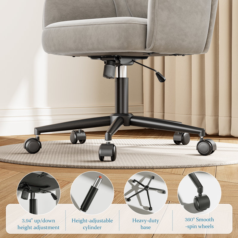 Swivel Arc Back Upholstered Vanity Chair With Tilt Function And Armrests, Gray