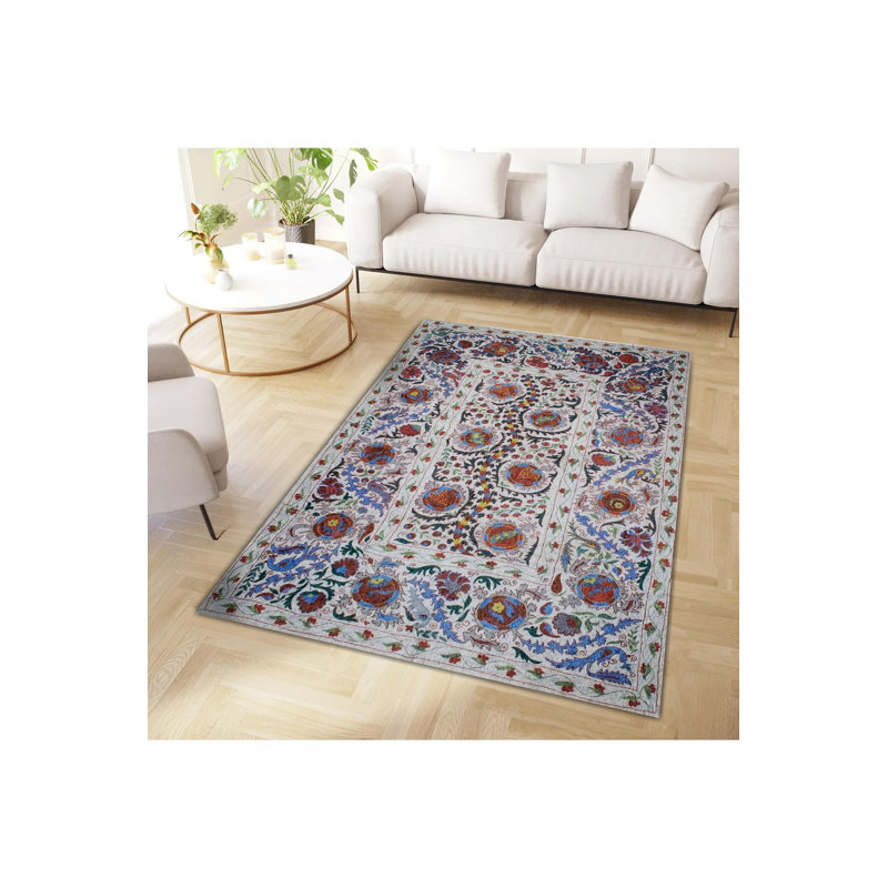 Tapis décoratif multicolore à motifs floraux et vignes, Sous-tapis rectangulaire de 3 pi 3 po x 4 pi 11 po