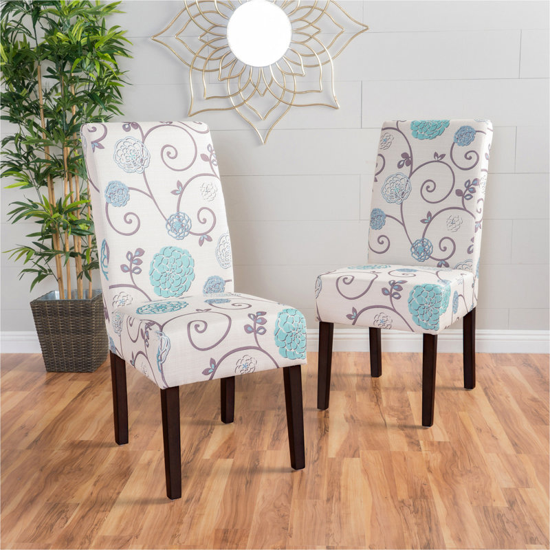 Chaises de salle à manger rembourrées Olin, Motif floral bleu/blanc