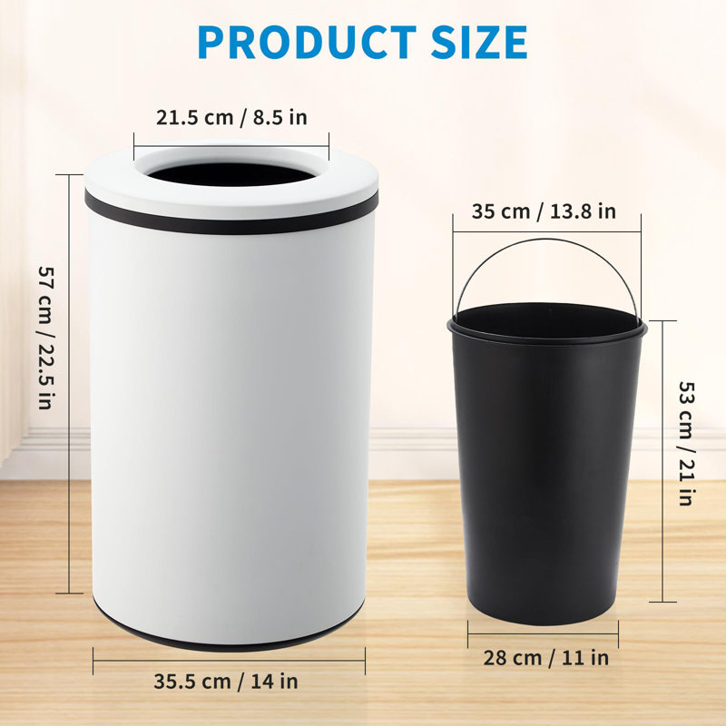 Poubelle à toit ouvert 10,6 gallons / 40 L avec seau intérieur amovible pour le bureau et la maison, Blanc