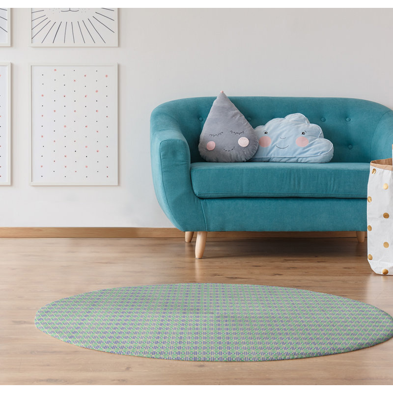 Tapis zone rose en losanges doublés, Rond 5 pi