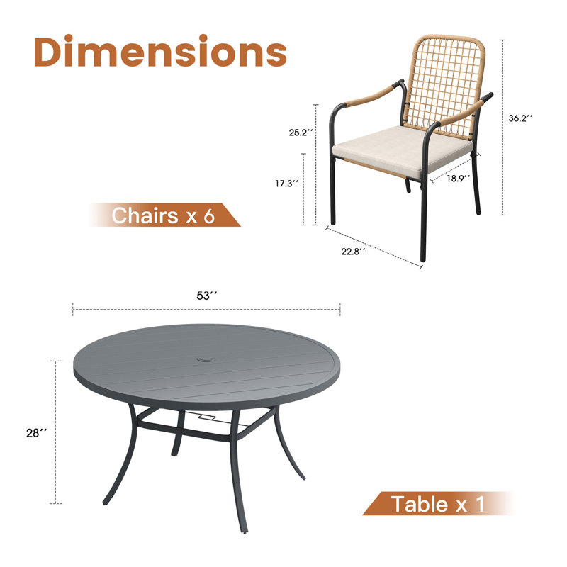  Ensemble repas d'extérieur avec chaises rembourrées Waverly, Gris foncé