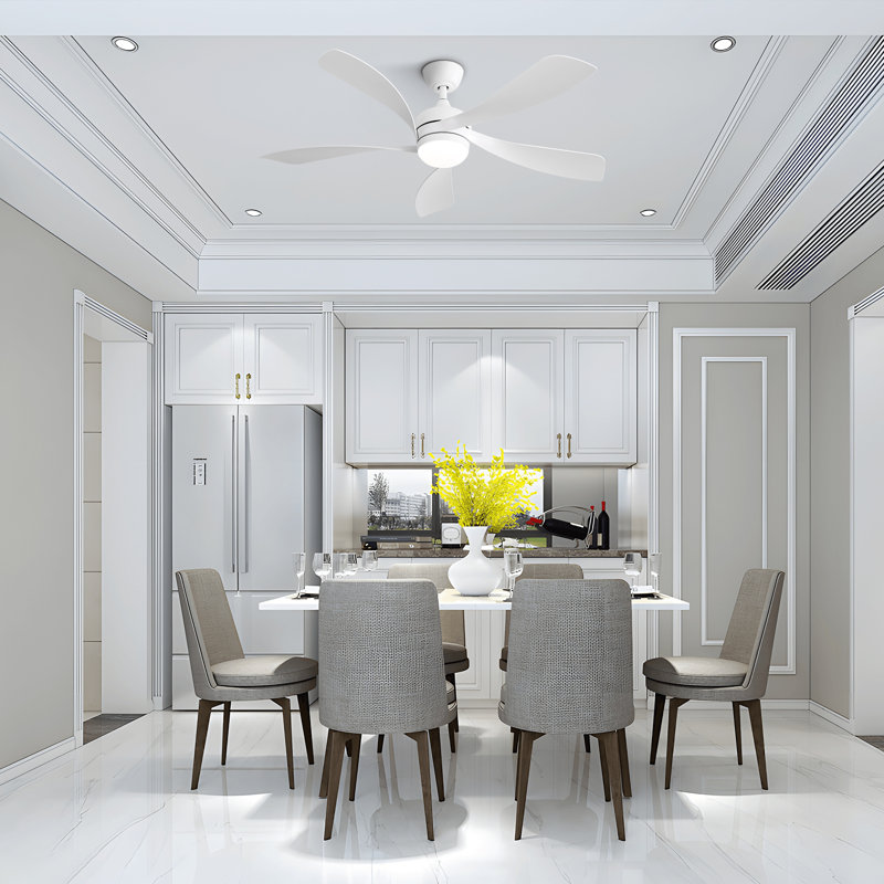 52 "Modern Ceiling Fan 3-Color Dimmable LED Light 5ABS Blades,White, White, White