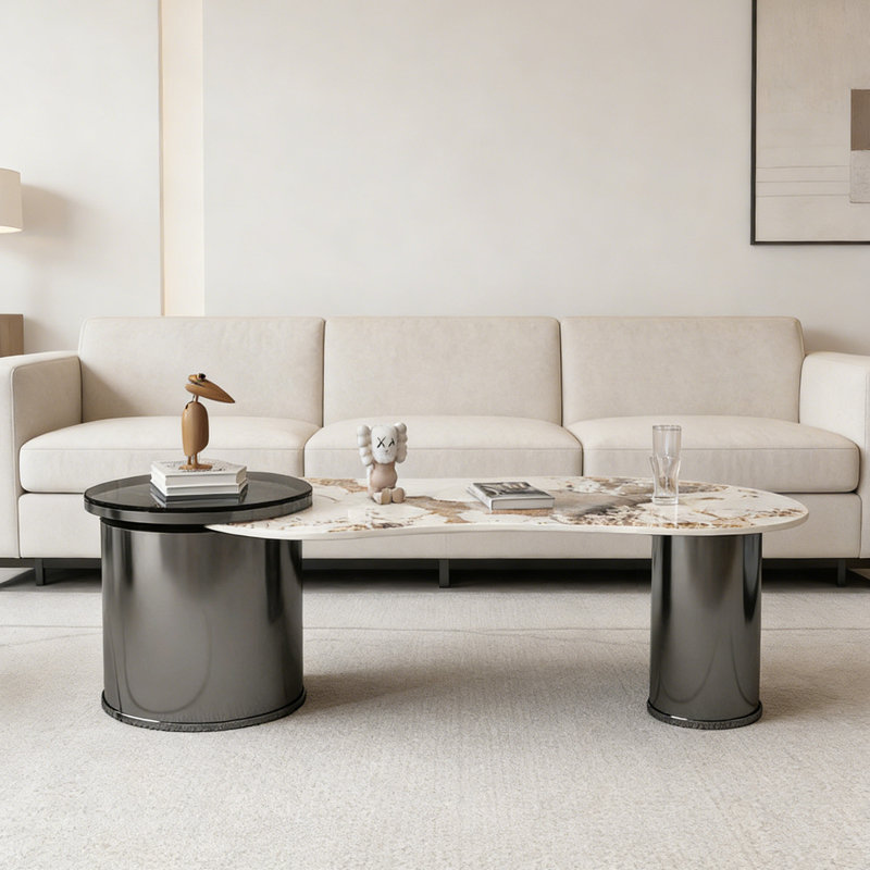 Table basse Modern Slate Home, H 17,71 po x L 51,18 po x l 25,59 po, Blanc/Noir/Taupe