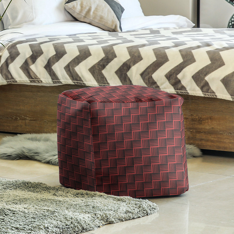 Repose-pieds cubique à rayures classic basketweave, Noir / rouge