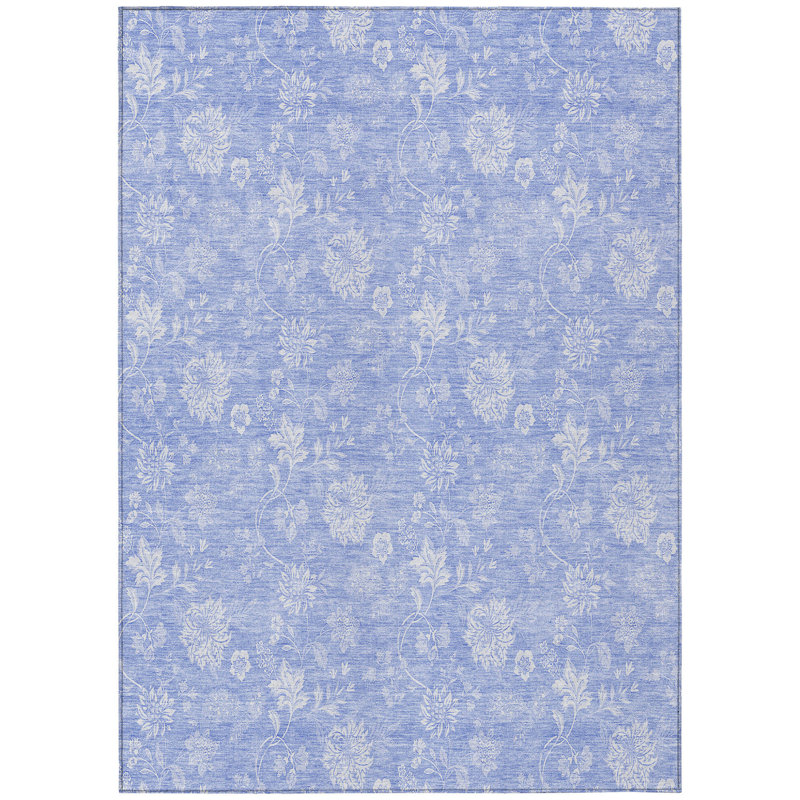 Tapis extérieur lavable floral bleu ciel et ivoire 9 pi x 12 pi bleu denim