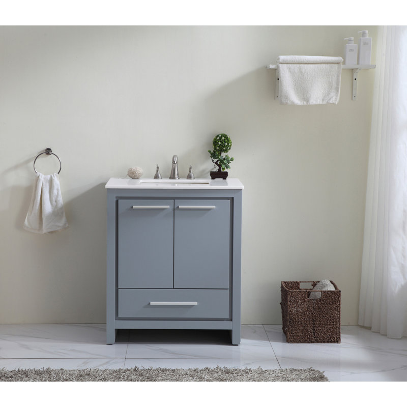 Chellie 30'' Single Bathroom Vanity with Top, Gray, Ivory White