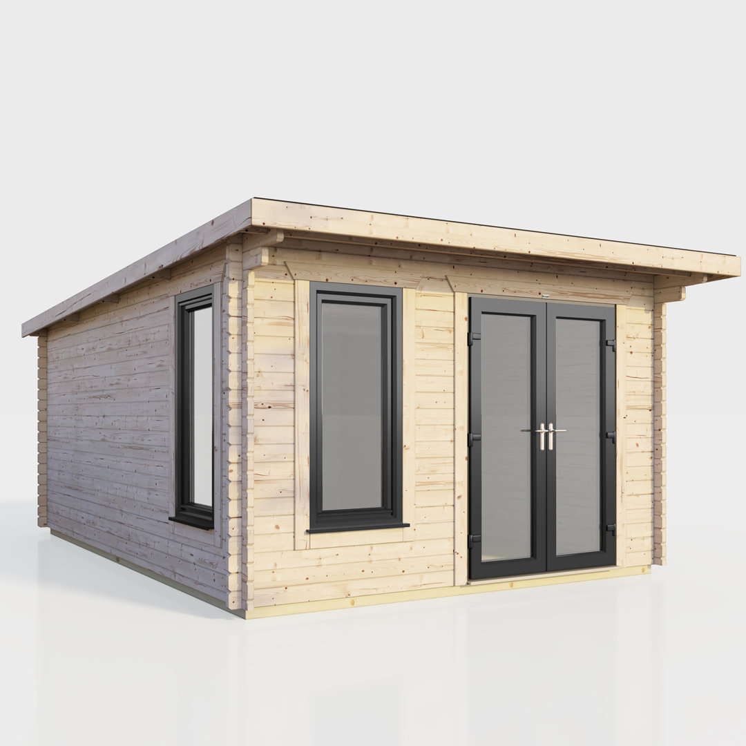 Powersheds 12 x 14ft Pent Log Cabin, Doors to the Right - 44mm