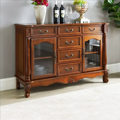 Buffet brun en bois massif et verre