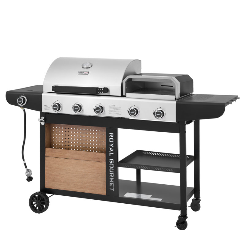 Barbecue au gaz Royal Gourmet et four à pizza avec brûleur latéral, argent et brun, Brun