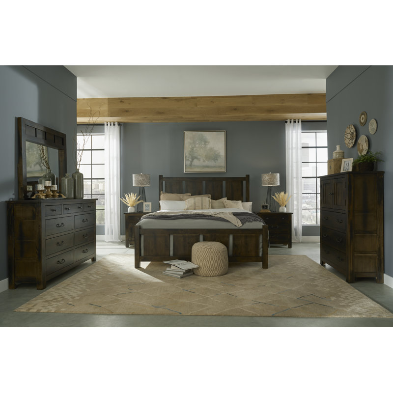 Woodbury Rustic Brown Pine Queen Panel Bed