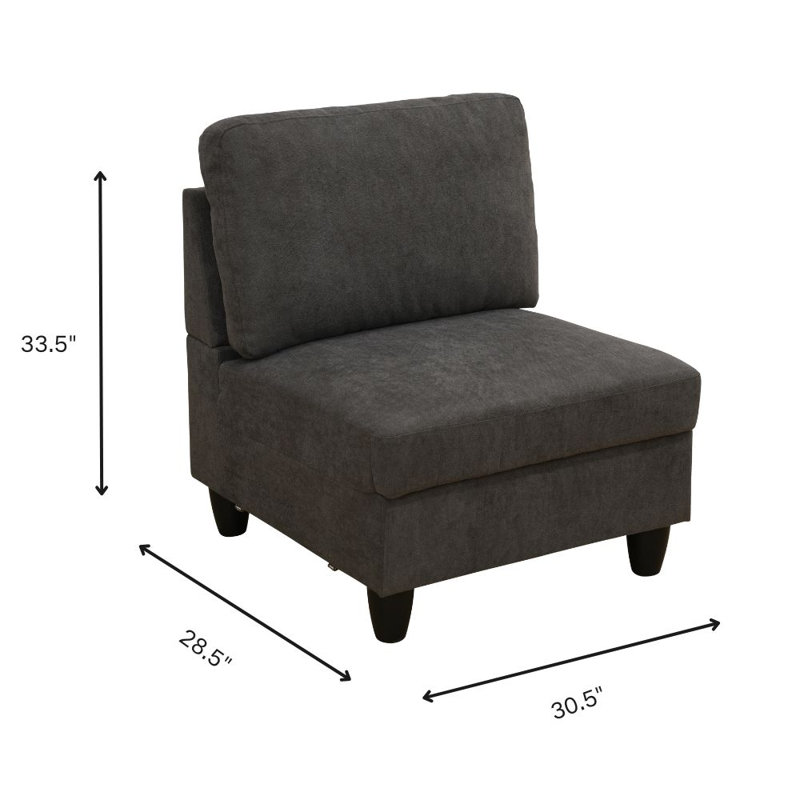 Chaise en flanelle sans accoudoirs avec pieds en bois, Tissu brun