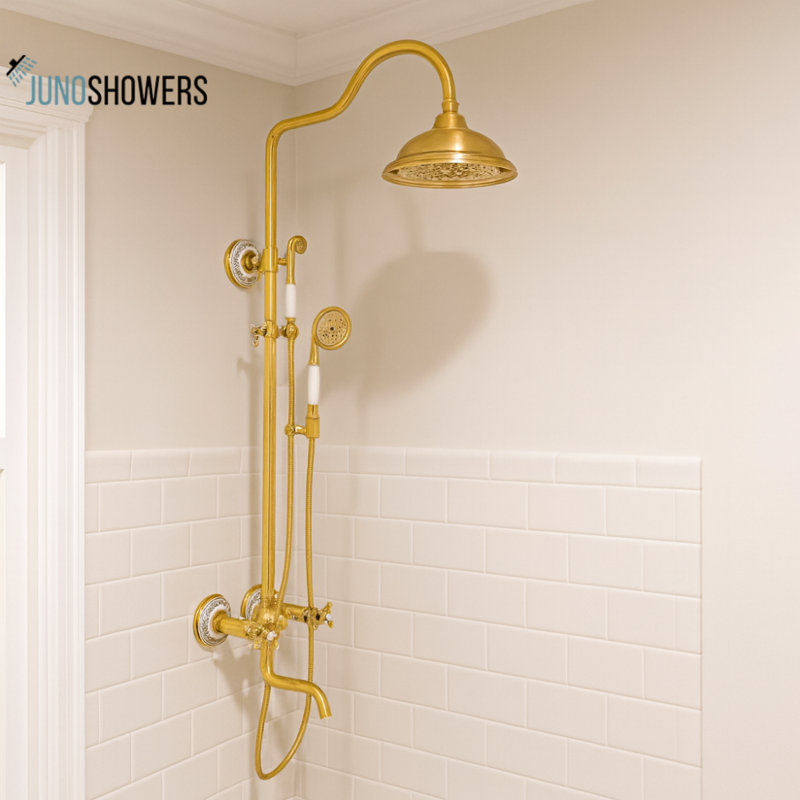 Juno Gold Polished Bathroom Exposed Shower Head Set with Hand-Held Shower