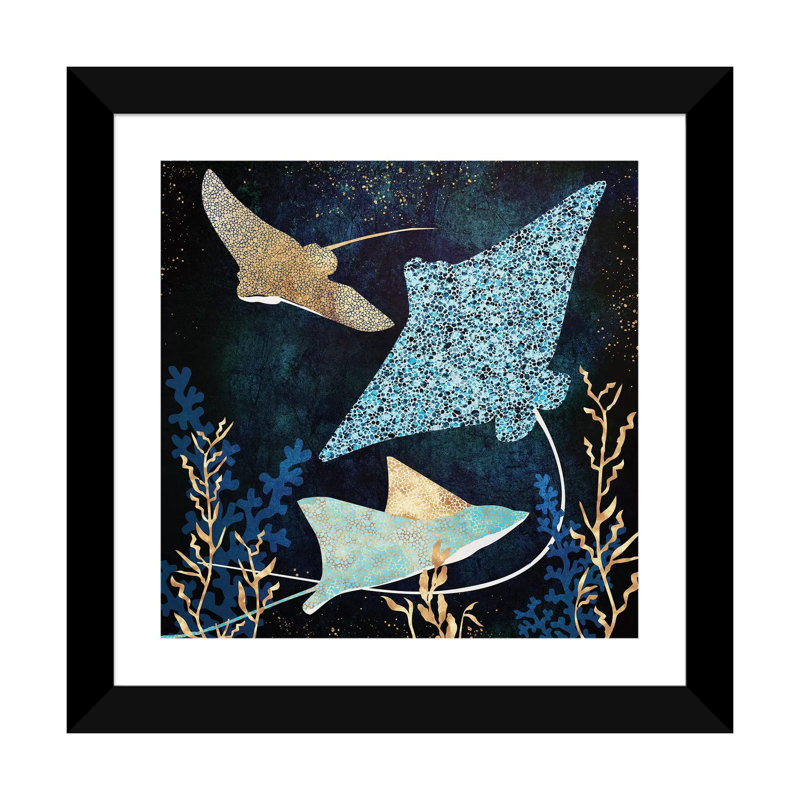 Stingray métallique II - imprimé, Blanc / aubergine / banane / brun clair / rouge br, H 16 po x l 16 po x p 1 po
