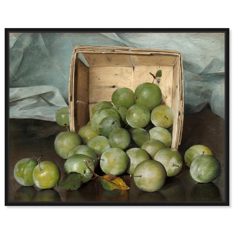Art rétro sur toile, prune verte, Art Remedy, 1885, H 21 po x l 17 po, Cadre flottant noir