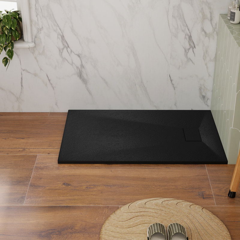 48"W x 32"D Rectangle Low-profile Shower Base, Non-Slip, Reversible Drain, Black, 1" H x 47.24" W x 31.50" D