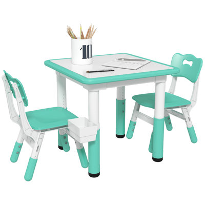 Zoomie Kids Kids Table And Chair Set, 3 Pieces Height Adjustable Toddler Table And Chair Set With Storage, Activity Table And 2 Chairs, For Playroom, by Zoomie Kids
