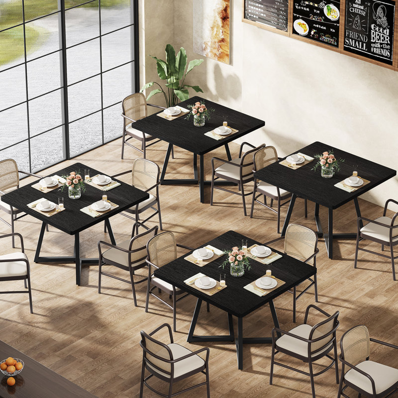 Square Dining Table, 31.5" Industrial Dinner Table, Black, Black