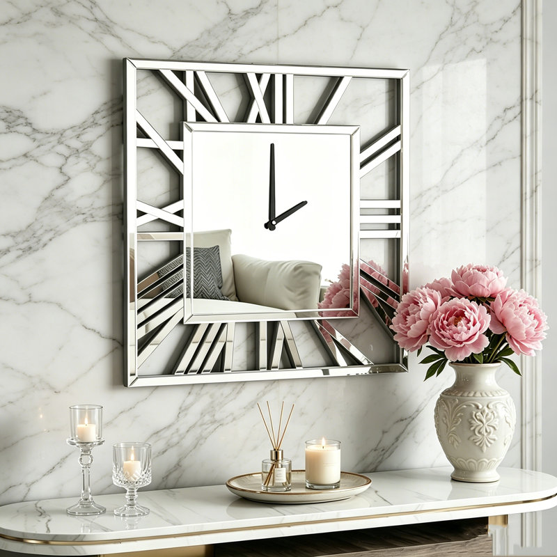 Large Glass Wall Clock, 80cm H x 80cm W x 3.5cm D