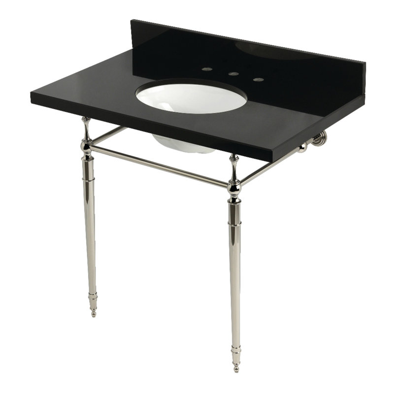 Kingston Brass Edwardian 36-Inch Black Granite Console Sink with Brass Legs (8-Inch, 3-Hole), Polished Nickel