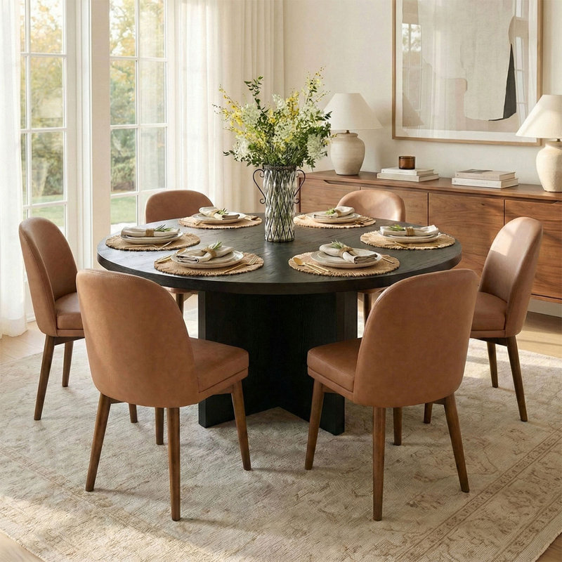 7-Piece 60" Large Round Kitchen Table Set