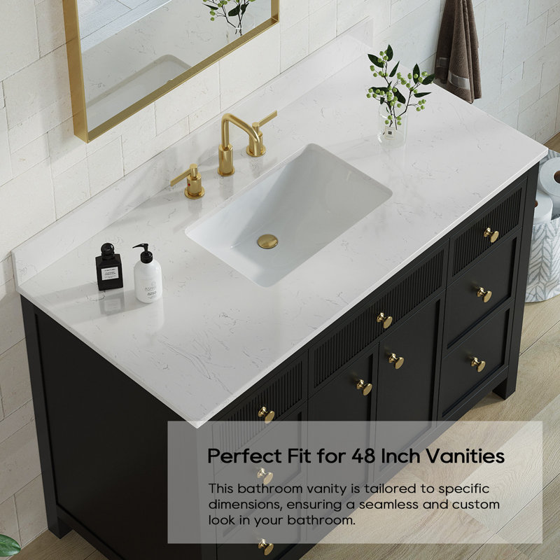49'' White Engineered Stone Bathroom Vanity Top with Ceramic Sink