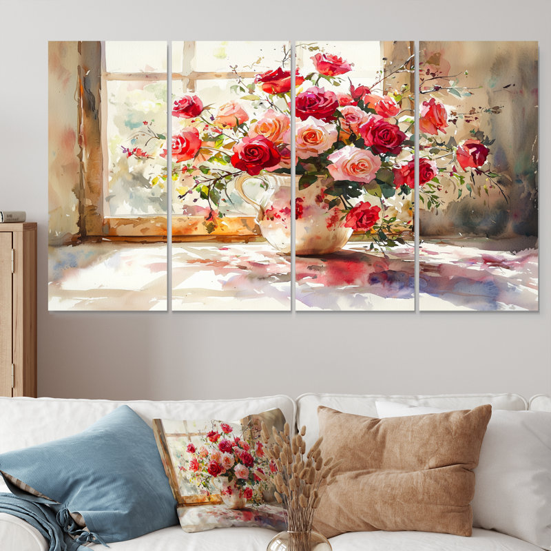 Holmes - Roses, art mural - ensemble d'art mural moderne, 4, H 28 po x l 48 po